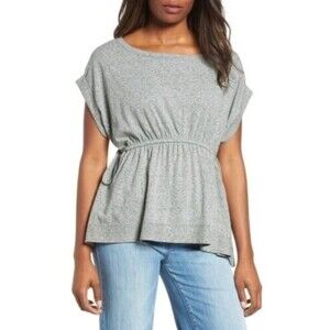 Caslon Women's Casual Cotton Peplum Drop Shoulder Top Gray Heather Size S $115